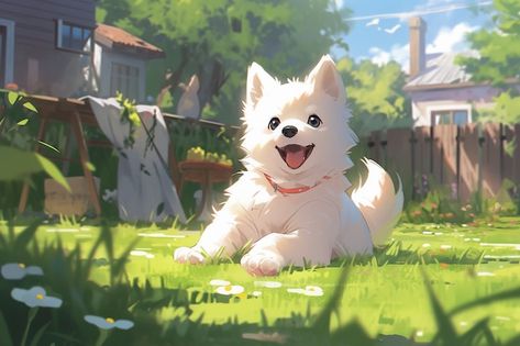 Dog Anime Animals, Cute Anime Dog, Anime Puppy, Cute White Dogs, Ali Mola, Freddie Prinze Jr, Anime Dog, Cute Dog Drawing, Freddie Prinze