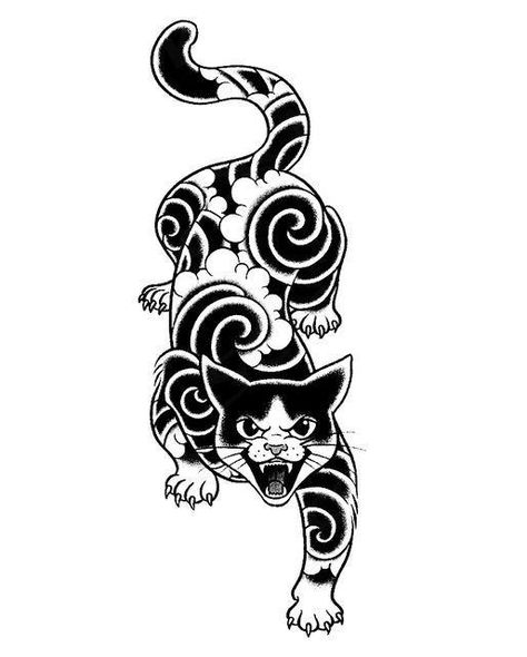 Dotwork Cat Tattoo, Asian Animal Tattoo, Naruto Traditional Tattoo, Traditional Japanese Cat Tattoo, Japanese Cat Mask Tattoo, Trad American Tattoo, Good Luck Cat Tattoo, Japanese Traditional Flash, Cat Tattoo Japanese