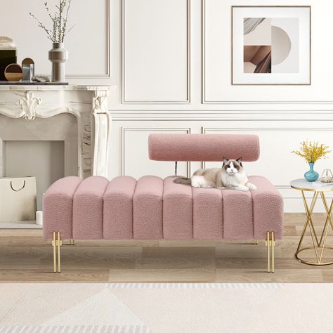 Sametra Upholstered Chaise Lounge Pink Bench, Contemporary Entryway, Upholstered Chaise Lounge, Upholstered Chaise, End Of Bed Bench, Sherpa Fabric, Smart Home Design, Bed Bench, Shoe Bench