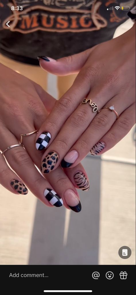 Fun Fall Acrylic Nails, Red Nail Simple Design, Cute Summer Nails Checkered, Fall Ish Nails, Dark Color Nails Design Ideas, Fun Nail Inspo Fall, Nails All Different Designs, Fail Nails 2024, Fun Nail Tip Designs