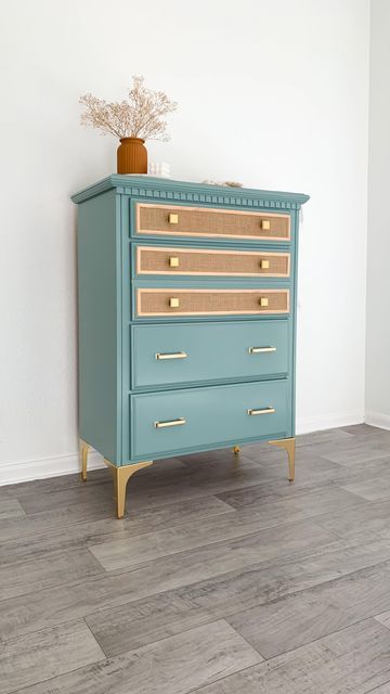 Furniture Flip Colors, Basic Dresser Flip, Boho Dresser Flip, Colorful Dresser Diy, Coastal Dresser Makeover, Furniture Flip Ideas, Flipped Dresser, Coastal Furniture Makeover, Dresser Makeover Boho