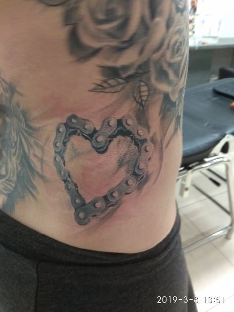 Motocross/enduro moto chain heart tattoo Dirt Bike Tattoo Ideas For Women, Motorcycle Aesthetic Tattoo, Women Motorcycle Tattoo, Motorcycle Tattoos Ideas, Motorcycle Related Tattoos, Matching Motorcycle Tattoos, Motorbike Tattoo Ideas For Women, 4 Wheeler Tattoo, Dirt Bike Tattoo For Women