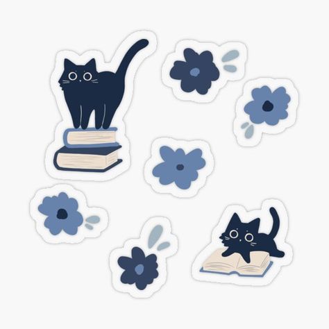 Cute Stickers Journal, Blue Stickers Printable, Blue Stickers Aesthetic Printable, Blue Scrapbook Ideas, Cute Blue Stickers, Hoppip Pokemon, Dark Blue Stickers, Blue Stickers Aesthetic, Cute Cat Stickers