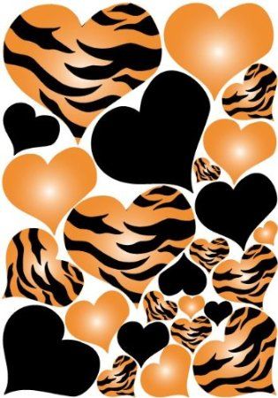 Amazon.com: Tiger Print Orange Radial Hearts Zebra Print Wall Sticker Decals on a 18in by 25in sheet: Home & Kitchen Zebra Print Walls, Hot Pink Zebra Print, Purple Zebra Print, Hot Pink Zebra, Heart Wall Decal, Heart Wall Stickers, Heart Wall Decor, Black Hearts, Sticker Decals