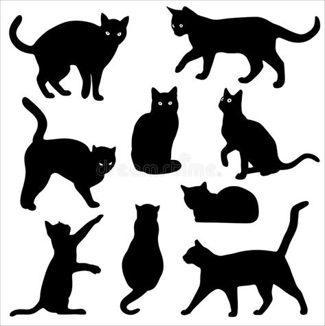 Cat Silhouette Vector Set Isolated On White Background Stock Vector - Illustration of house, element: 147380092 Cat Silhouette Tattoos, Silhouette Chat, Vogel Tattoo, Black Cat Silhouette, Black Cat Tattoos, Cat Profile, Silhouette Tattoos, Cat Tattoo Designs, Tattoo Cat