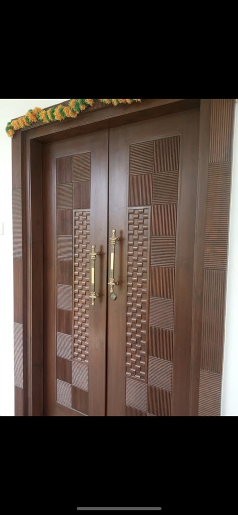 Double Door Design Indian Style, Main Door With Side Glass Design, Double Wooden Doors Front Entry, Door Design Modern Main Door, Latest Indian Main Double Door Designs, Main Door Double Door Designs Indian, Indian Main Double Door Designs, Main Double Door Design Photos, Door Design Double Doors