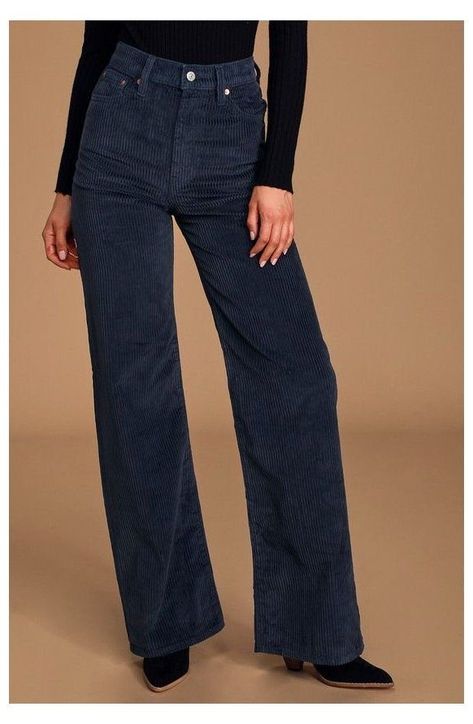 Spell Art, Blue Wide Leg Pants, Corduroy Pants Outfit, Winter Outfits 2020, Levi's Ribcage, Outfit Pieces, Wide Leg Pants Outfits, Copper Hardware, Blue Corduroy