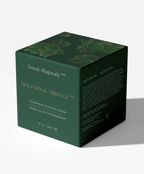 A luxurious and minimalistic skincare packaging design utilizing deep green and gold foil. Green Packaging Design Boxes, Green Gold Packaging, Gold Foil Packaging Design, Green And Gold Packaging, Minimalistic Packaging Design, Green Skincare Packaging, Luxury Green Color Palette, Cosmetics Design Ideas, Unicorn Bread