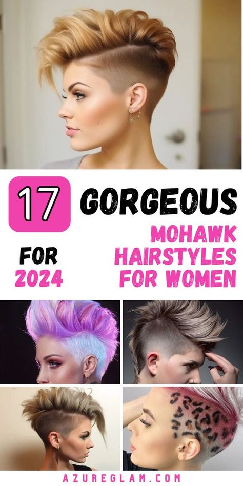 Are you ready to make a bold fashion statement? Explore our collection of Mohawk Hairstyles for Women in 2024 and unleash your inner diva. Whether you prefer short and edgy mohawks or long, curly styles, we've got the perfect mohawk for you. Stand out from the crowd with confidence and style, and let your hair do the talking in 2024. Short Hairstyle Women Mohawk, Feminine Mohawk Short Hair, Short Undercut Hairstyles Women, Shaved Hair Color Ideas, Short Mohawk For Women, Women’s Mohawk, Mohawk Styles For Women, Womens Mohawk, Sick Hairstyles