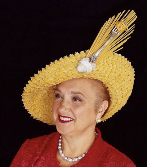 Italian Costume Ideas, Pasta Queen, White Clam Sauce, Peter And The Starcatcher, Flamingo Costume, Pasta Art, Lidia Bastianich, Headpiece Diy, Easter Hats