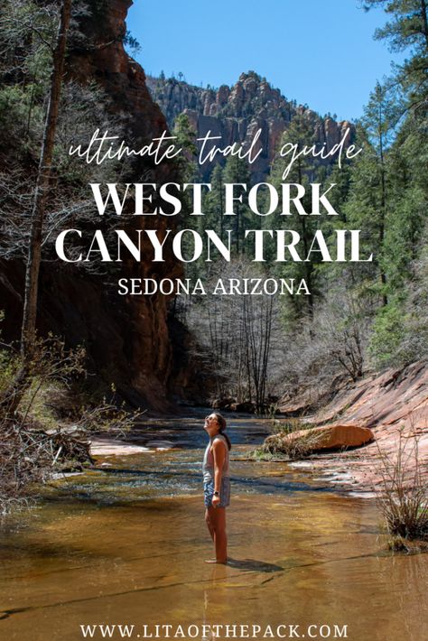 Explore the most spectacular and unique trail in Sedona, Arizona. Find out everything you need to know about going on the West Fork Canyon Trail in Oak Creek. This guide includes where to stay, tips for hitting the trail, and a detailed trail description. Read to explore why West Fork Canyon is one of the very best Sedona hikes. Oak Creek Canyon Sedona, Sedona Trails Hiking, Oak Creek Canyon Arizona, West Fork Trail Sedona, Devils Bridge Trail Sedona, Sedona Arizona Travel, Sedona Vortex, Sedona Hikes, Arizona Travel Guide