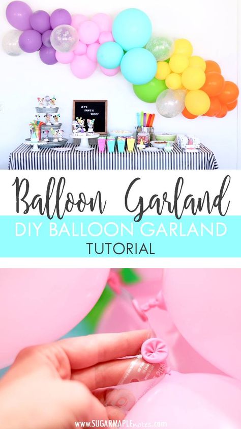 Balloon Garland Tutorial, Rainbow Balloon Garland, Diy Ballon, Garland Tutorial, Garland Birthday, Balloon Garland Diy, Rainbow Diy, Diy Balloon, Garland Arch