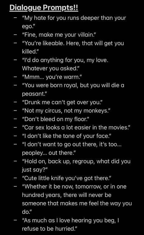 How To Write Angry Characters, Arguing Dialogue Prompts, Grumpy Dialogue Prompts, Angry Dialogue Prompts, Banter Prompts, Holding A Grudge, Writing Expressions, Character Writing, Worst Tattoos