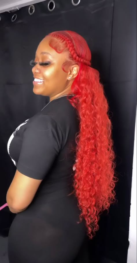 Cherry Red Hair Styles, Red Hair Black Women Hairstyles, Red Leave Out, Red Leave Out Sew In, Red Half Up Half Down, Red Hair Hairstyles Black Women, Red Half Up Half Down Weave, Red Hairstyles Black Women, Cute Red Hairstyles