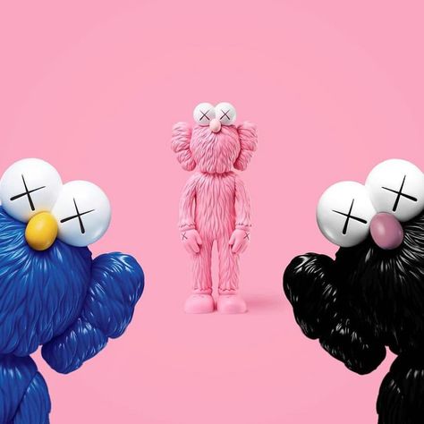 KAWS BFF (Set of Three), 2017 Painted Cast Vinyl 13 × 5 × 3 in; 33 × 12.7 × 7.6 cm Kaws Iphone Wallpaper Pink, Kaws Wallpapers Black, Kaws Figurine, Elmo Wallpaper, Kaws Iphone Wallpaper, Kaws Wallpaper, Free Backgrounds, Wallpaper Pink, Iphone Wallpaper Photos