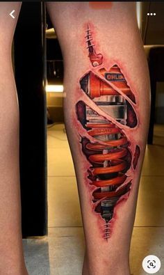 Colour Tattoo Men, Android Tattoo, Back Leg Tattoo, Shock Tattoo, Skin Tear Tattoo, Trap Tattoos For Women, Skin Tear, Biomechanical Tattoo Design, Empowering Tattoos