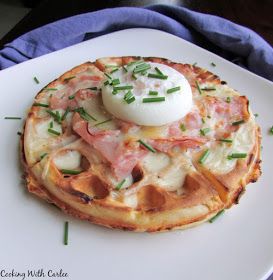 This is sure to become a brunch favorite. A ham and cheddar waffle is topped with creamy Dijon bechamel. More ham and cheese and a perfectly poached egg seal the deal for a fun brunch style twist on the classic French sandwich. French Sandwich, Creamy Dijon, Waffle Iron Recipes, Waffle Maker Recipes, Savory Waffles, Croque Madame, Breakfast Waffles, Brunch Dishes, Poached Egg