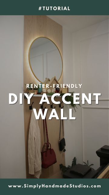 Diy Light Behind Mirror, Pole Wrap Entryway, Light Behind Mirror Diy, Led Lights Behind Mirror, Lights Behind Mirror, Light Behind Mirror, Pole Wrap Wall, Diy Led Mirror, Pole Wrap Accent Wall