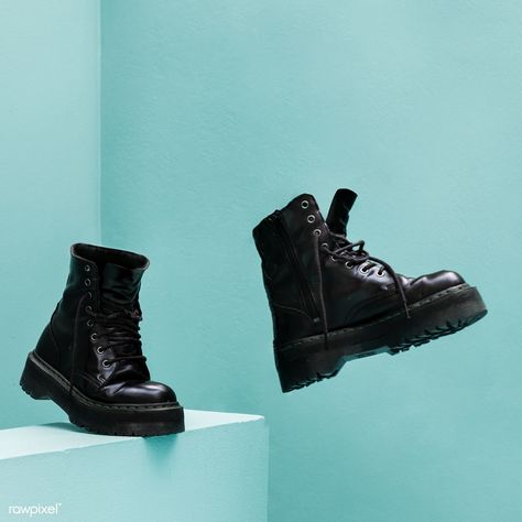 Cool combat boots with blue background | premium image by rawpixel.com / Teddy Rawpixel Slipper Photography, Boots Photography, Shoes Reference, Michael Angelo, Shoes Fashion Photography, Shoes Ads, Adidas Shoes Mens, Creative Shoes, Shoes Photography