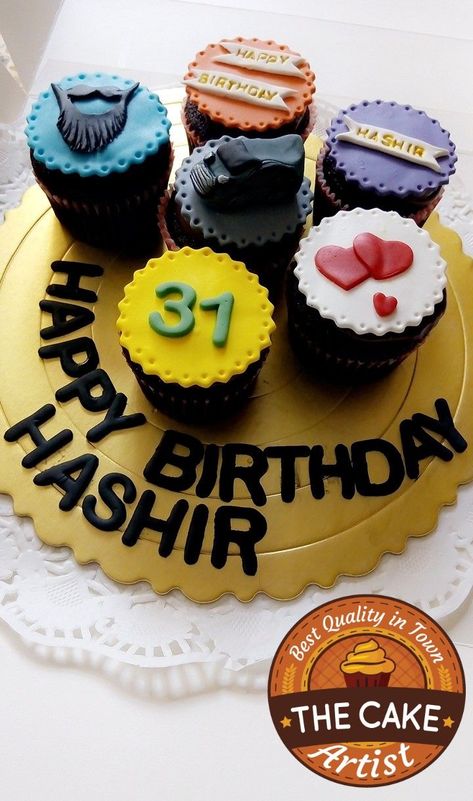 Cupcakes ordered by a loving wife for her husband's birthday. Book your Customise Theme Cakes and cupcakes. For orders, inbox at facebook/TheCakeArtist.pk/ #fondantcupcake #customisedcupcakes #cakeartist #freshlybakedgoodness #themecupcakes #chocolatefudgecupcakes #surpriseforhusband #giftfromwife Customised Cake For Boyfriend, Cake For Husband Birthday Love, Husband Birthday Gifts From Wife, Birthday Theme For Boyfriend, Unique Cake Ideas For Husband Birthday, Customized Cupcakes For Boyfriend, Husband Birthday Cake Ideas From Wife, Cake Idea For Husband Birthday, Birthday Cake For Hubby Ideas