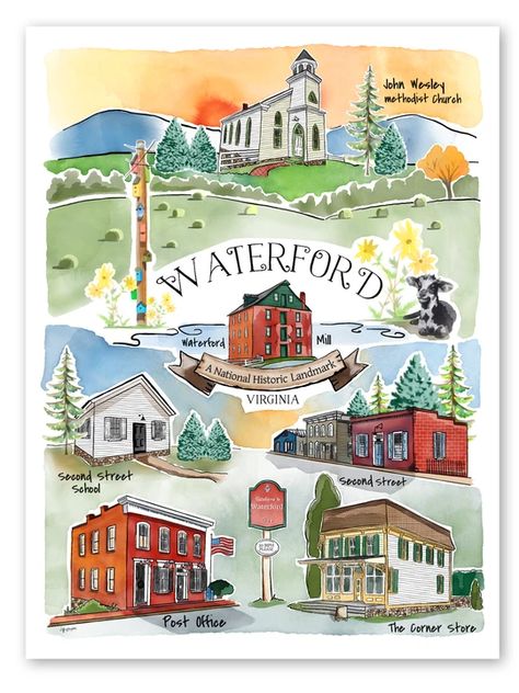 Loudoun County, Virginia – Tagged "Loudoun" – Page 2 – Sweetgum Studio LLC Loudoun County Virginia, Landmarks Art, Artwork Watercolor, Illustrated Map, Watercolor Art Prints, Art Center, Illustration Print, Sticker Art, Watercolor Illustration