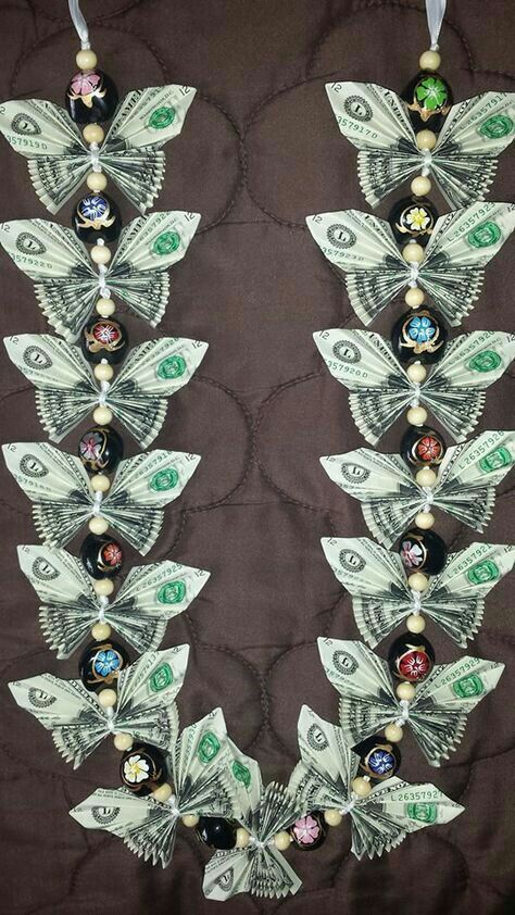 Butterfly Money, Candy Leis, Money Lei Diy, Graduation Leis Diy, Origami Money, Graduation Money Lei, Money Leis, Candy Lei, Graduation Money Gifts