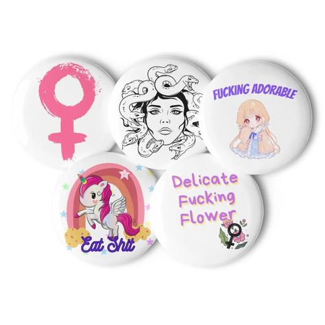 The Offensive Feminist Badge Set. Available in my Etsy shop. Link in bio https://katiepinns.etsy.com/listing/1734067831 #etsy #feminism #feminist #gifts Badge Collection, Pinback Buttons, Button Pins, Buttons Pinback, Link In Bio, Accessory Gift, Gift Card, Paper Party Supplies, Etsy Shop