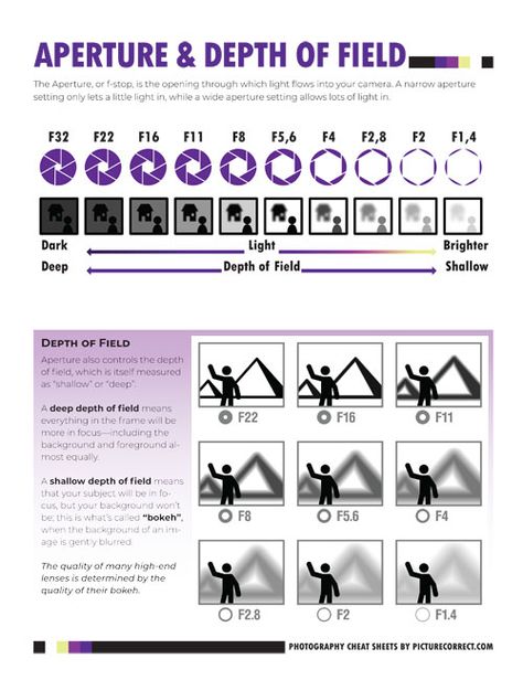 PictureCorrect Photography Cheat Sheets Fundamentals Pack - The-Photo-eBook Viking Runes Alphabet, Runes Alphabet, Aperture Depth Of Field, Photography Topics, Deep Depth Of Field, Tattoo Tips, Photography Cheat Sheets, Bokeh Photography, Photography Resources