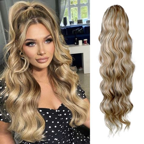 Clip In Ponytail Extensions, Wavy Hair Extensions, 2024 Prom, Long Hair Extensions, Hairpieces For Women, Drawstring Ponytail, Prom Hairstyles For Long Hair, Ponytail Hair Extensions, Wavy Curly Hair