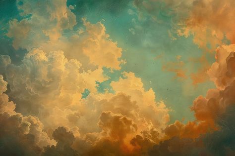 Old Art Wallpaper Desktop, Desktop Oil Painting Wallpaper, Macbook Wallpaper Oil Painting, Vintage Painting Desktop Wallpaper, Clouds Aesthetic Horizontal, Clouds Horizontal, Notion Inspo, Ipad Background, Sky Full