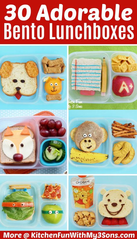 You can make packing lunches for your kids so much fun with these easy bento lunch box ideas. Bento boxes are a fantastic way to pack a healthy mix of foods in one container and these cute lunch ideas are a great way to get picky eaters to try new foods! Lunch Ideas Kids Bento Food Art, Bento Box Ideas Cute, Cute Bento Lunches For Kids, Easy Bento Box Ideas School Lunches, Picky Eater Bento Lunch, Baon Idea For Kids, Fun Lunchbox Ideas For Kids, Lunchbox Ideas Kids Picky Eaters, Bento Ideas Kids