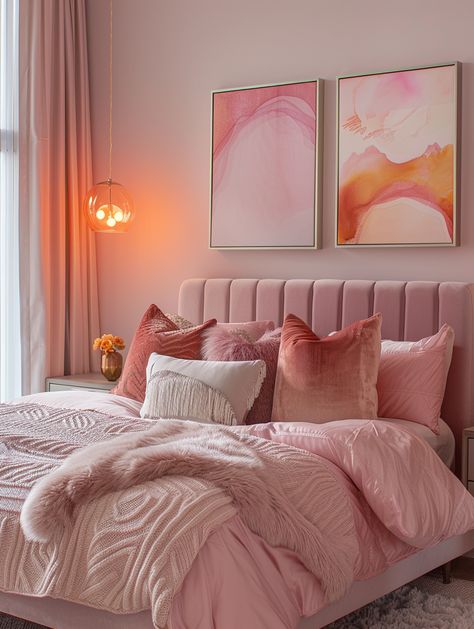 Pink Bedroom Wall Ideas, Pink Wall Bedroom Ideas, Daughter Bedroom Ideas, Neutral Pink Bedroom, Modern Pink Bedroom, Pink And Gold Bedroom, Cosy Bedroom Decor, Rainbow Picnic, Feminine Room