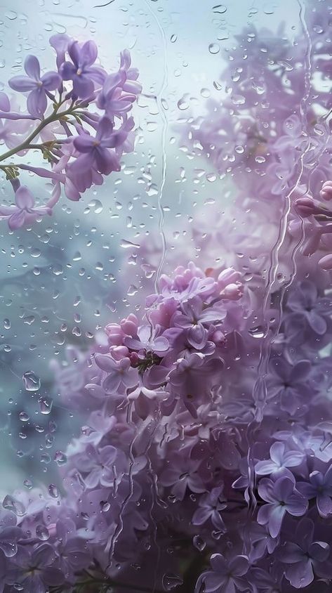 Rain scene with lilacs blossom flower plant. | premium image by rawpixel.com Purple Rain Wallpaper, Flowers Purple Aesthetic, Iphone Wallpaper Lavender, Rainy Aesthetics, Flowers And Rain, Wallpaper Lavender, Rainy Aesthetic, Lilac Aesthetic, Flower Rain