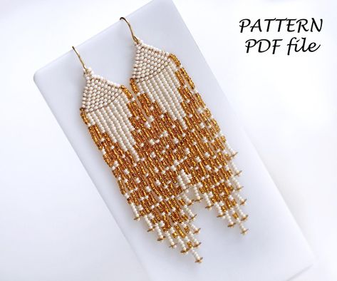 Fringe Earrings Pattern, Brick Stitch Earrings Pattern, Beaded Earrings Pattern, White Beaded Earrings, Beaded Jewelry Pattern, Color Numbers, Stitch Earrings, Earrings Pattern, Seed Bead Pattern