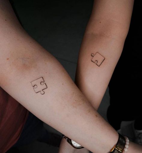 Puzzle Piece Tattoo Matching, Matching Puzzle Tattoo, Jigsaw Piece Tattoo, Puzzle Piece Matching Tattoos, Puzzle Tattoo Family, Puzzle Couple Tattoo, Puzzle Piece Tattoo Couples, Puzzle Piece Tattoo Best Friend, Puzzle Tattoo Design