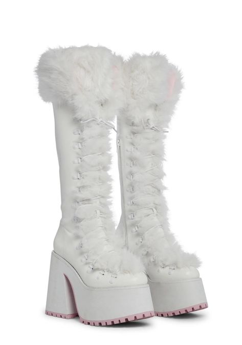 Ariana Christmas, High Platform Boots, Knee High Platform Boots, Leather Motorcycle Gloves, Fur Heels, Dr Shoes, Rose Shoes, Shoes Outfit Fashion, Sugar Thrillz