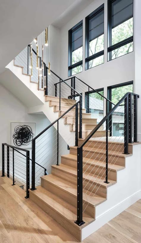 Millhaven Homes, Contemporary Staircase, House Staircase, Prairie Style Houses, Floating Staircase, Stair Case, Home Stairs Design, Modern Stairs, Modern Staircase