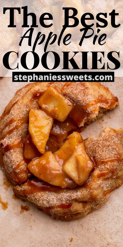 These apple pie cookies are cinnamon thumbprint cookies with apple filling. They are coated in cinnamon and topped with a drizzle of salted caramel. Apple Cinnamon Triangles, Salted Caramel Apple Pie Cookies, Carmel Apple Snickerdoodles, Apple Thumbprint Cookies, Salted Caramel Apple Cookies, Carmel Apple Cookie Recipes, Caramel Apple Pie Cookies, Salted Caramel Desserts, Apple Party