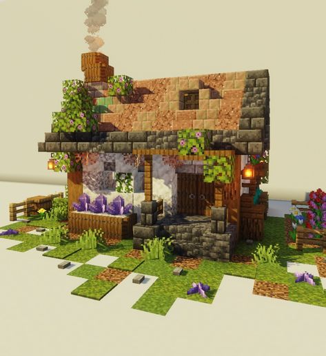 Minecraft Garden House Ideas, Minecraft Flower Cottage House, Small Houses Minecraft Ideas, Small Cottages Minecraft, Minecraft Small Cottagecore House, Very Small Minecraft House, Minecraft Wells Designs Cute, Small Mc House Ideas, Minecraft Pergola Ideas