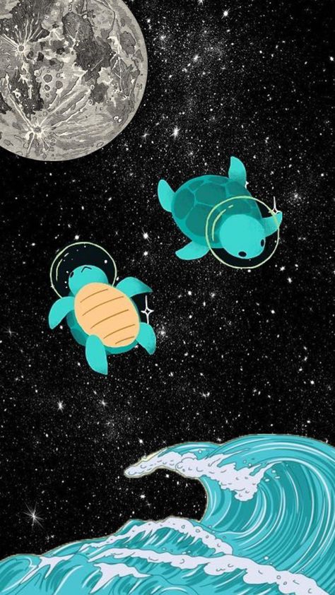 ride the wave #astrology #turtles #space #spaceaesthetic Cute Turtle Cartoon, Kawaii Turtle, Turtle Wallpaper, Ride The Wave, Canvas Drawing, Waves Wallpaper, Turtle Painting, Cute Turtles, Aquatic Animals