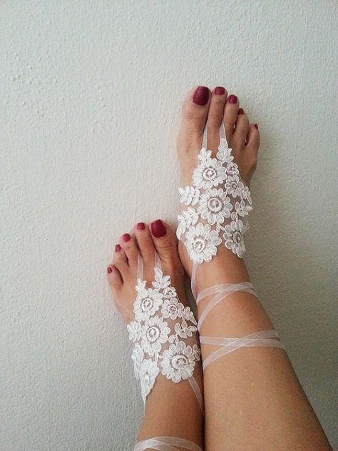 Or maybe no shoes at all. | All The Boho Wedding Inspiration You Could Possibly Need No Shoes Wedding, Foot Jewelry Wedding, Wedding Victorian, Lux Wedding, Lace Barefoot Sandals, Barefoot Sandals Wedding, Bohemian Shoes, Sandals Wedding, Hippie Wedding