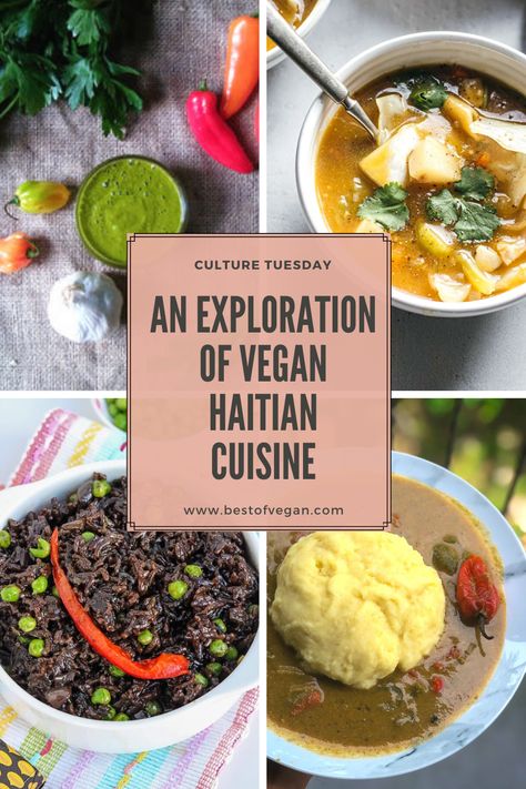 Learn the history of vegan Haitian cuisine and its signature dishes with this week's Culture Tuesday! Read the full article here. #bestofvegan#haitiancuisine#haitianfood#veganhaitianfood#veganhaitianncuisine Haitian Cuisine, Haitian Food, Haitian Food Recipes, Vegan Cafe, Vegan Sausage, Vegan Meal Plans, Health Books, Signature Dishes, Plant Based Eating