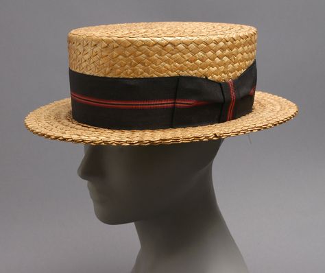 1920, America - Man's Boater Hat by Made by N. Snellenburg & Co. - Straw, leather, grosgrain ribbon 1920 Women, 1920s Mens Fashion, Straw Boater Hat, Young Mens Fashion, 1920s Outfits, Straw Boater, Man Dressing Style, Mens Hats, Stylish Man