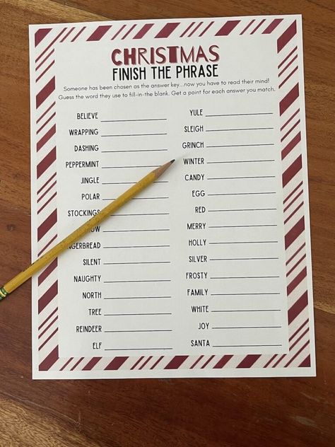 christmas finish the phrase free printable Christmas Games Paper Free Printable, Christmas Finish My Phrase Free Printable, Finish My Phrase, Christmas Finish My Phrase Game, Finish My Phrase Christmas, Family Christmas Party Games, Christmas Song Games, Free Christmas Games, Emoji Christmas