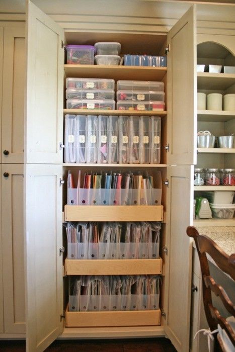 Frugal Storage Ideas for Small Homes: Creative, Unique Organization Methods Scrapbook Storage, Scrapbook Organization, Cheap Storage, Dream Craft Room, Craft Room Design, Scrapbook Room, Office Crafts, Craft Room Storage, Craft Room Office