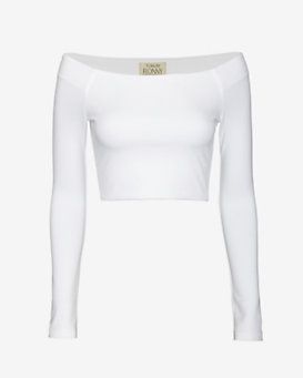 Aura Clothing, Crop Tops Shirts, Outing Outfit, Belly Shirts, White Off The Shoulder, Girls Crop Tops, Ronny Kobo, White Long Sleeve Top, White Long Sleeve Shirt