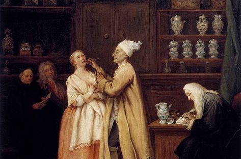 Originally published at History Undressed, and now on her blog page, an article by Lucinda Brant on Apothecary’s Apprentice in Eighteenth Century England.  Image: An Apothecary shop frequented by polite clientele (detail from  The Apothocary  circa 1752 by  Pietro Longhi  (1701–1785). Doctors Note, Engagement Celebration, Vintage Medical, London Life, Medical History, Pharmacist, Field Trip, 16th Century, Apothecary