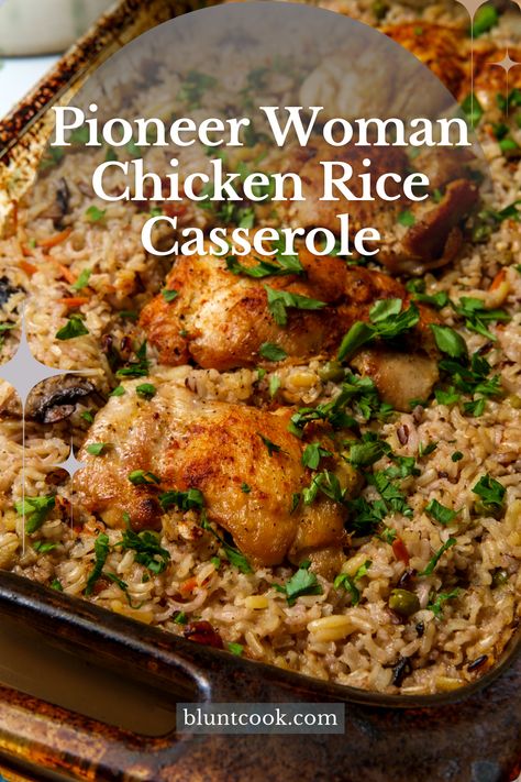 Cozy up to a delicious meal with our Pioneer Woman Chicken Rice Casserole! Creamy rice, tender chicken, and a savory sauce come together in this comforting dish that's perfect for family dinners or potluck gatherings. Get ready for seconds! Chicken Rice Cranberry Casserole, Fall Chicken Skillet Pioneer Woman, Pioneer Woman Potluck Recipes, Chicken And Rice Seasoning, Savory Chicken And Rice Recipes, Forgotten Chicken With Regular Rice, Basmati Rice And Chicken Recipes, Chicken Bullion Rice, Pioneer Woman Chicken Casserole