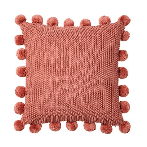 Pom Pom Cushion Dusty Peach Fluffy Pom Poms, Dusty Peach, Pom Pom Throw, Beige Cushions, Home Styling, Moss Stitch, Pink Clay, Colorful Pillows, Velvet Cushions