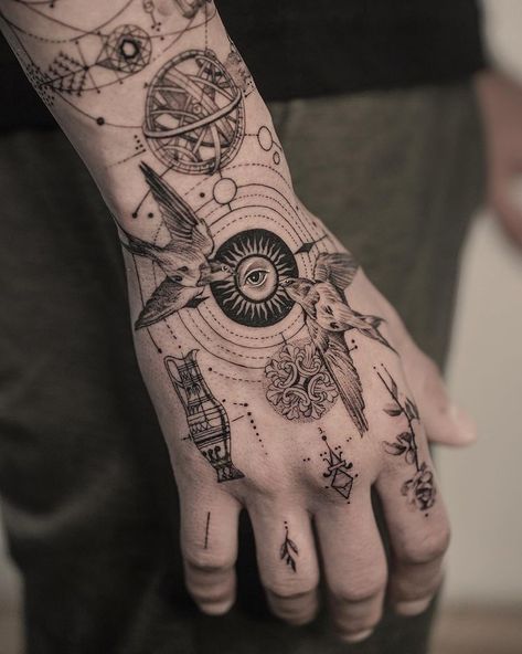 Geometric Tattoo Hand, Timeless Tattoo, Hand And Finger Tattoos, Finger Tattoo Designs, Small Hand Tattoos, Line Work Tattoo, Hand Tattoos For Guys, Hand Tattoo, Tattoo Sleeve Designs